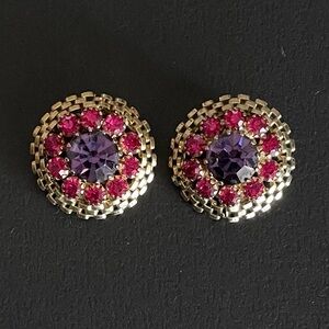 Vintage Weiss Rhinestone Earrings Pink and Purple Cocktail Clips